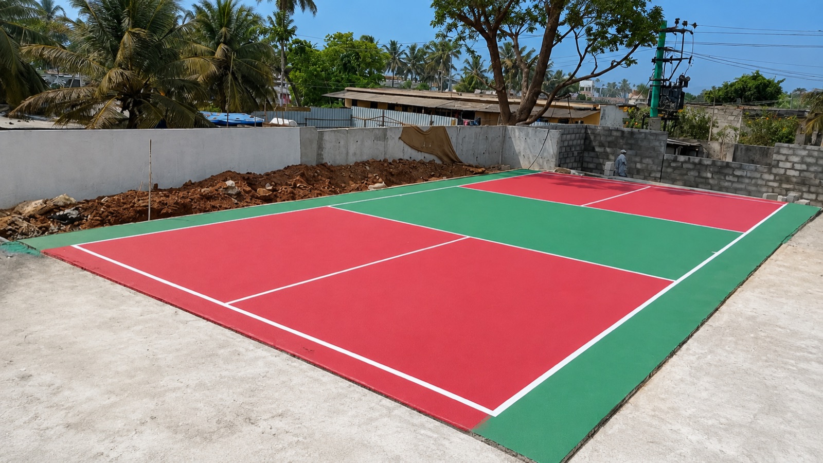 Pickleball Court, Red and Green